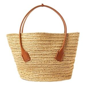 NEW Bottega Veneta Acro Natural Wood Rafia Medium Tote